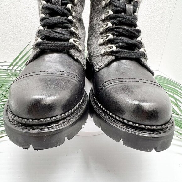 FRYE Women's Samantha Hiker Black Leather Lace Up Combat Bootie Size 5.5M NWB - Picture 3 of 11